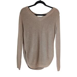 RD Style Tan Knit Pullover Sweater High Low Hem Long Sleeve Top Size Layering XS